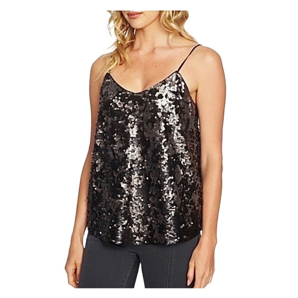 NWT $89 1.State Sequin Top XS Cami Camisole Dramatic Pause Lustre Nude NYE Party